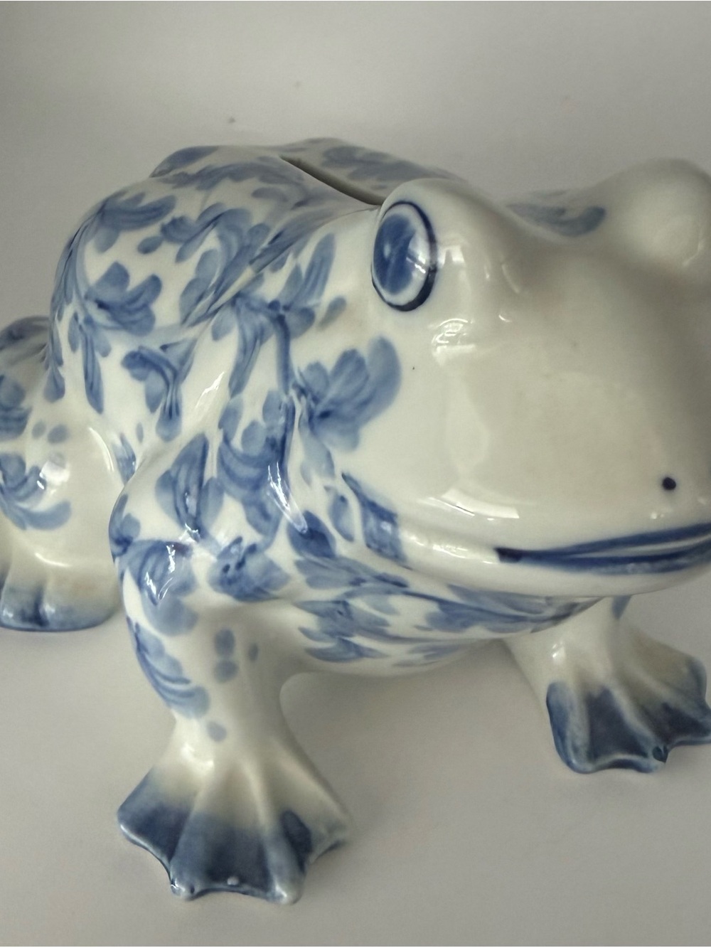 Andrea By Sadek White and Blue Floral Ceramic Frog Figurine